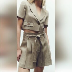 100% Linen Stylish Tan Two-Piece Set​​​